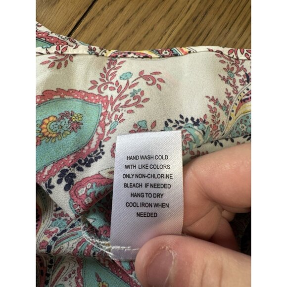 Daniel Rainn Paisley Blouse Pleated Top Casual Short Sleeve Sz Medium Polyester - Picture 7 of 7